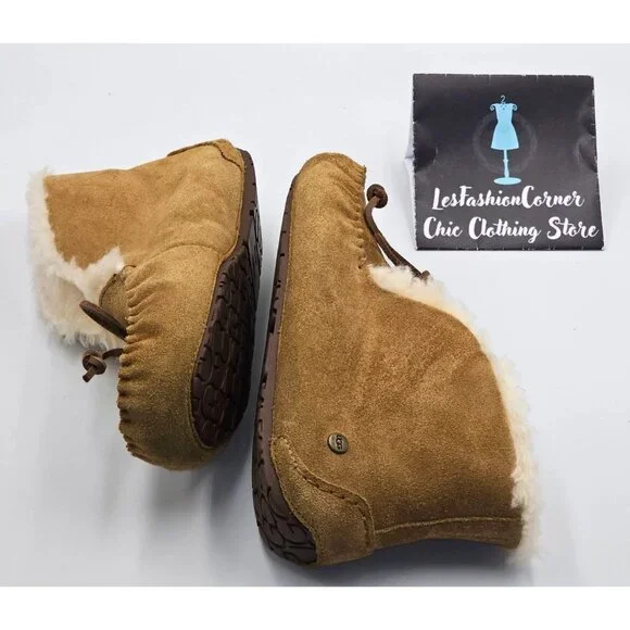 UGG Kid's Tan Suede Alena Shearling-Lined Moccasin Slippers Size 3 2513 - Picture 13 of 16